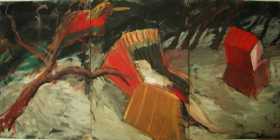 Strandkörbe, Triptychon, ca, 220 cm x 170 cm, Öl auf Leinwand